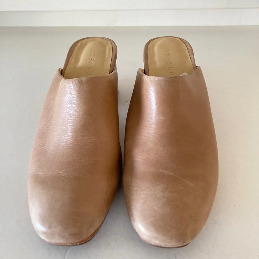 Nisolo Anthropologie All Day Honey Leather Heeled Mules Sz 7.5 - Picture 4 of 7